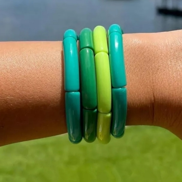 Tube Bamboo Bangle Bracelet - Lime Green - Picture 5 of 7